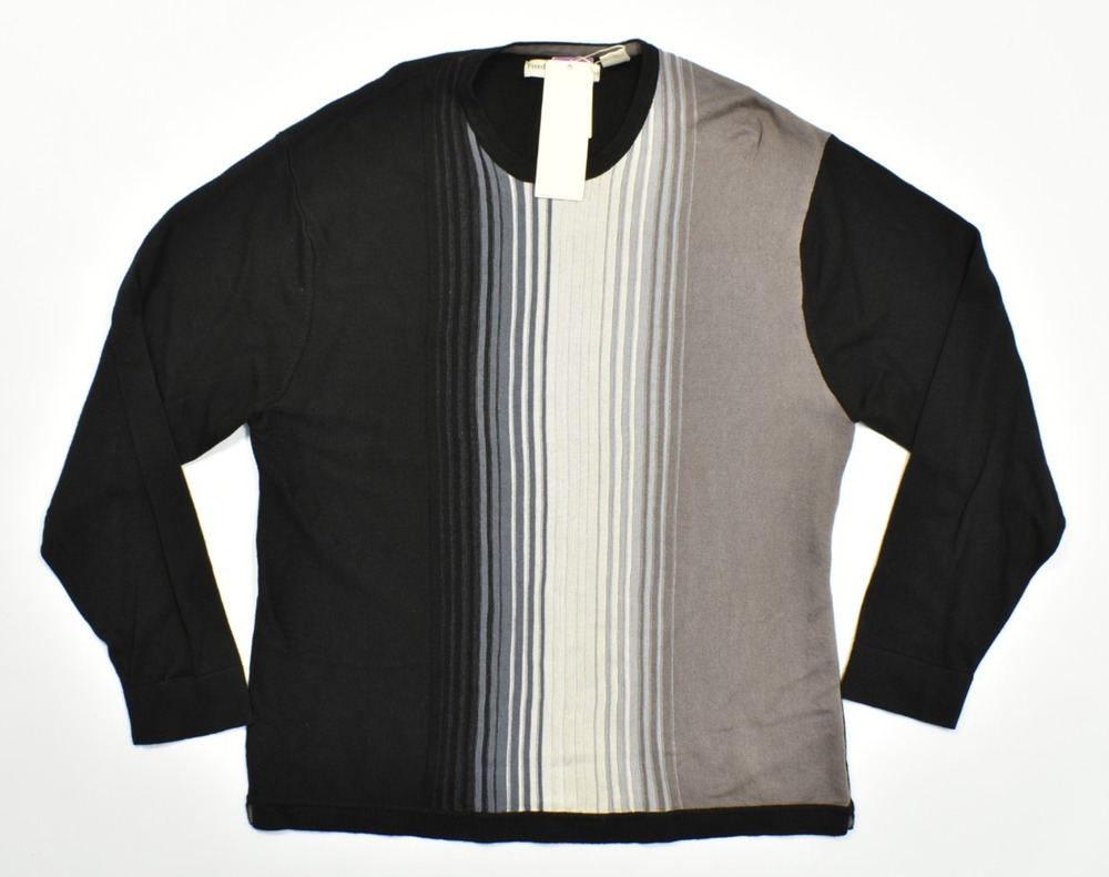 Perry Ellis Men's Crewneck Sweater XXL Black Gray Striped Long Sleeve Knit NWT